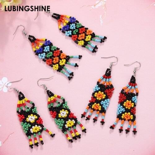 Bohemian Ethnic Style Long Tassel Earrings Color Handmade Seed Beads Drop Earrings for Women Fashion Jewelry Statement Earring