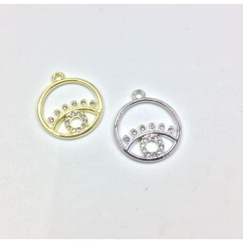 Eruifa 6pcs 20mm Rhinestone Eye gold/Silver plated Zinc alloy Charms Pendant Jewelry DIY Necklace Bracelet Earrings 2 colors