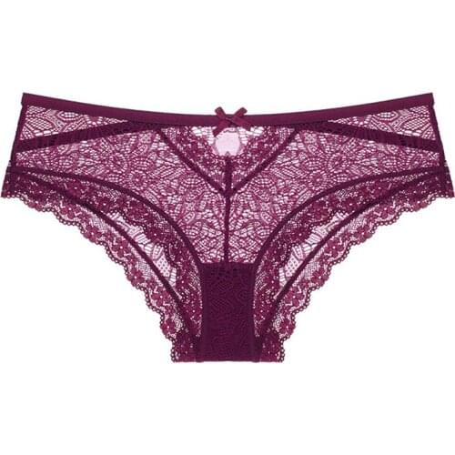 French Sexy Womens Panty Romantic Lace Bow Ultra-Thin Breathable Hip Up Low Rise Comfortable Briefs