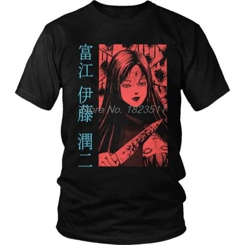 Junji Tomie Ito Uzumaki T-shirt Mens Streetwear T Shirt Short Sleeve Cotton Harajuku Horror Manga Anime Tshirt Cool Tees Tops