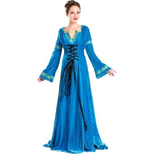 Gothic Blue Velvet Halloween Princess Costume Dress Party Games Luxury Clothing M4725