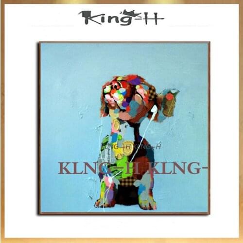 Hecho a mano de alta calidad moderna mano abstracta pintado lienzo abstracto perro aceite de pintura de pared para SALA DE