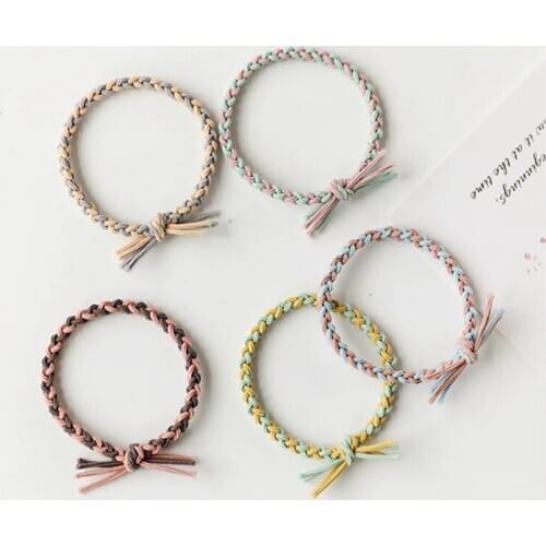 Imixlot 10pcs Simple Cute Twist Braid Hair Ring Headwear Women Girls Trendy Thick Rubber Band Hand-Woven Hair Rope Accessories