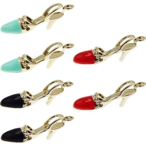 Julie Wang 6PCS Enamel High Heel Charms Mixed Colors Alloy Women Shoes High Heels Pendant Earrings Jewelry Making Accessory