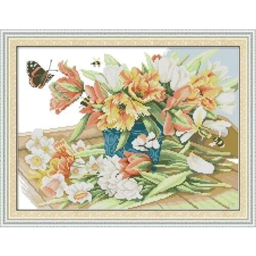 Joy Sunday Butterflies love flowers DIY printed canvas cross stitch kits embroidery needlework set home decor wall painting gift
