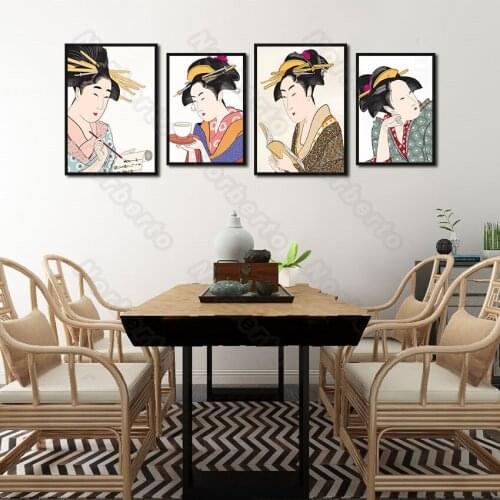 Traditional Chinese Style Canvas Painting Poster and Print Stick Figure Pretty Ancient Chinese Beauty for Home Rooms Wall Decora