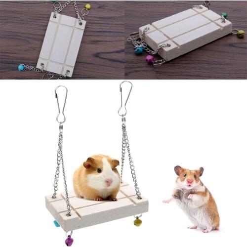 Hamster Cage Pet Toys Seesaw Wooden Swing Harness Parrot Hanging Bell Suspension L4MB
