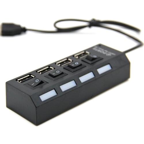 USB 2.0 Hub Splitter 4 Ports Expander With ON/OFF Switch USB Hab High Speed Adapter For PC Computer