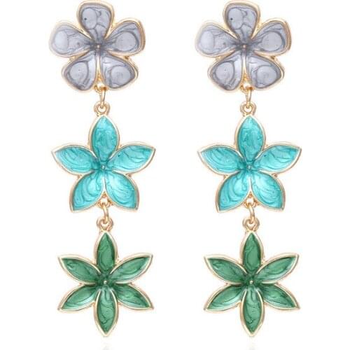 Colorful Flower Tassel Dripping Oil Earrings Trendy Wild Long Alloy Flower Dangle Earrings Women Ethnic Ornaments Travel Gift