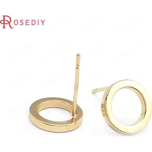 40423)10PCS 10MM Thickness 1.55MM 24K Gold Color Brass Round Circle Stud Earrings Pins Earrings Diy Jewelry Making Supplies