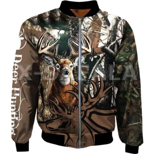 Men Unisex Skull Deer Hunter Winter 3D Print Flight Jacket Thick Bomber Jackets Zipper Coat USA Flag Casual Women Streetwears