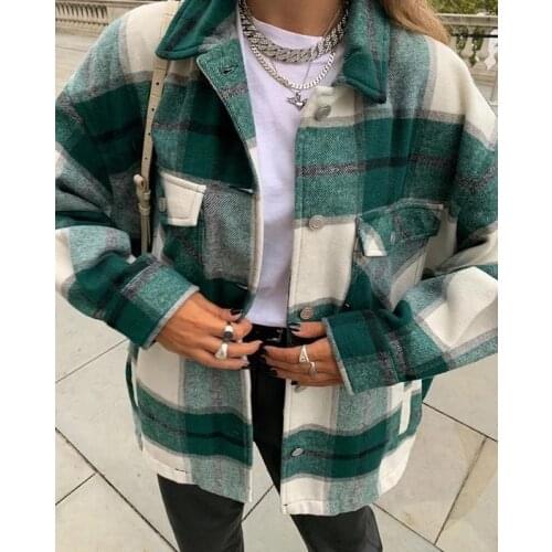 GypsyLady Thick Classic Color Block Plaid Jacket Button Down Shirt Jacket Women Casual Streetwear Jackets for Women Tweed Jacket