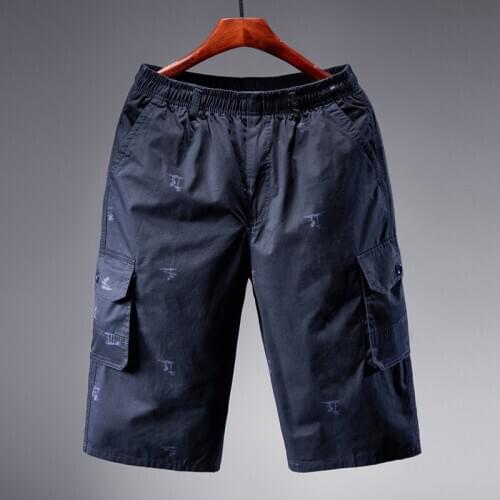 Summer new cropped pants mens washed cotton middle-aged straight loose