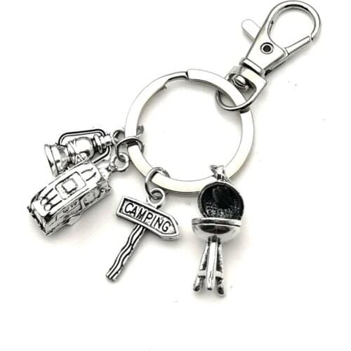 Cute Camping car keychain Kerosene lamp,street sign,Travel Car Picnic grill,camping keychain,self-driving tour souvenir keychain