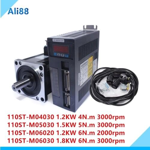 110ST AC Servo Motor set：6N.m 1.8KW 3000rpm 110ST-M06030+Matched Servo Driver+cable complete motor kits Modbus RS485 for CNC