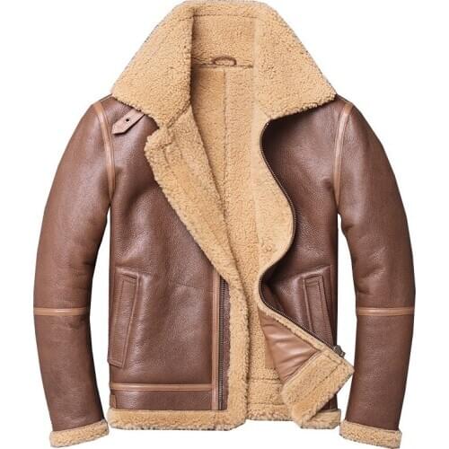 Factory 2019 New Men Luxury brown Shearling Flight Jacket B3 Bomber Shearling Jacket Casual Wool Liner Russia Winter Coats