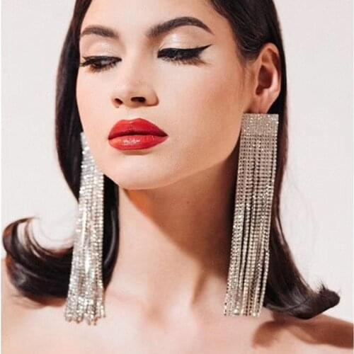 New Brand 2Colors Luxury Shiny Rhinestone Long Chain Dangle Earrings Women Girls Fashion Statement Dangle Tassel Earrings