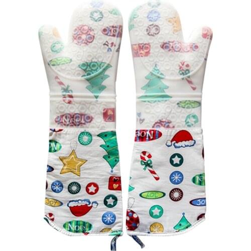 New Christmas Silicone Gloves Kitchen Utensils Microwave Oven Non-Slip Gloves Silicone Insulation Baking Tools, 2PCS