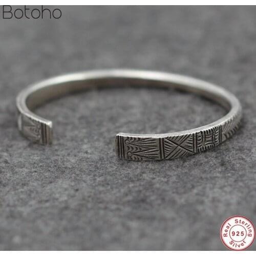 Original New National Wind S925 Sterling Silver colour Exquisite Carving Open Ended Retro Thai Silver colour Men Women Bangle