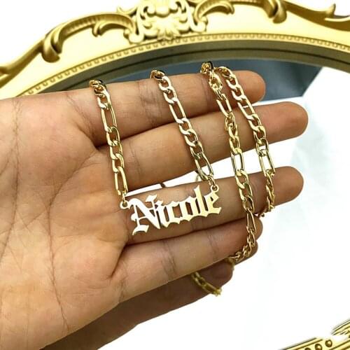 Personalized Name Necklaces Old English Figaro Chain Choker Men Jewelry Hip Hop Christmas Gift Custom Initial Name Necklace Gold