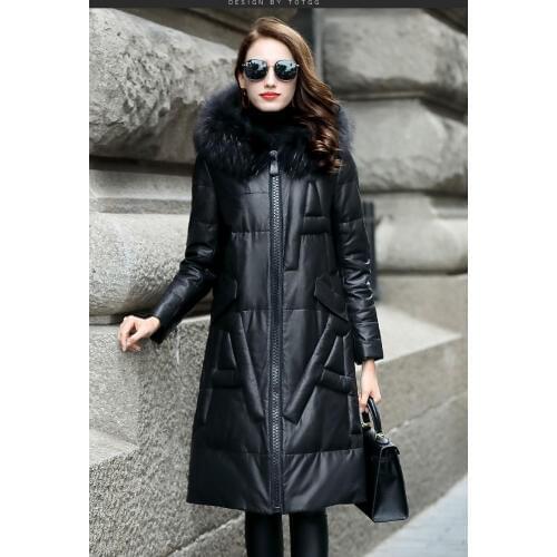 Natural Sheepskin Coat Female Genuine Leather Jacket Women 2020 Winter Down Coats Real Raccoon Fur Collar Hooded WYQ2070