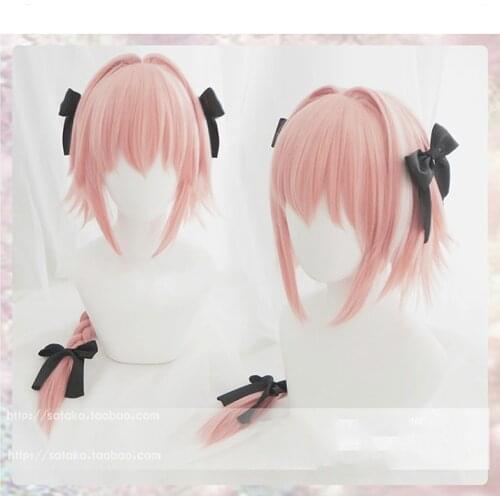 Japanese Anime Fate/Apocrypha Astolfo Cosplay Wigs Halloween Party Stage Long Pink Hair Bows Fate/Apocrypha Astolfo wigs+wig cap