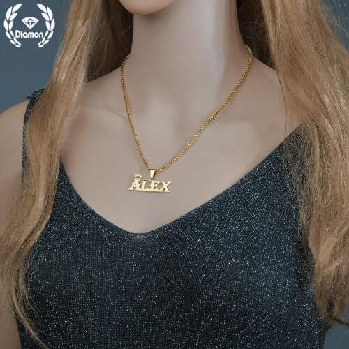 Customized Fashion Stainless Steel Name Personalized Charm Letter Gold Letters Chain Pendants Necklace Mens Nameplate Gift