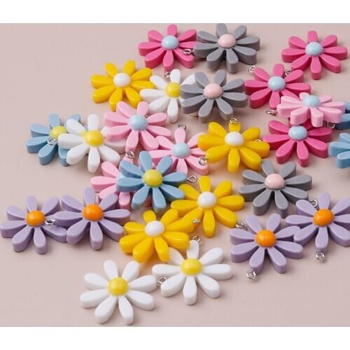 10pcs Candy Color Daisy Flowers Pendants for DIY Necklaces Handmade Earrings 34x29mm Making Finding