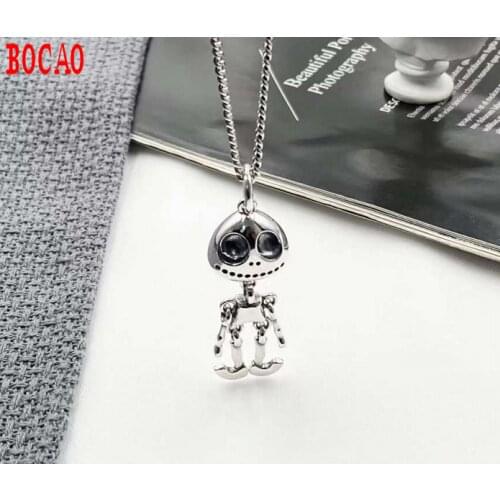 Real 925 sterling silver cartoon robot alien pendant