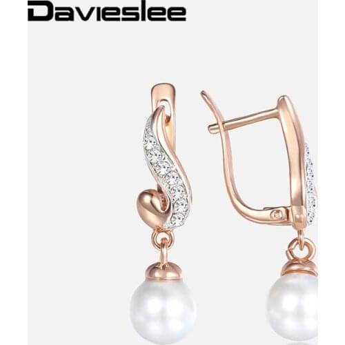 CZ Pearl Earrings for Women Girl Clear Cubic Zirconia Drop Earring 585 Rose Gold Girlfriends Womens GiftsFashion Jewelry LGE143