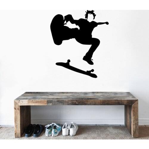 Skateboarder Air Tricks Silhouette Wall Art Skateboard Sports Sticker for Home And BedRoom Decoration Removable A002485