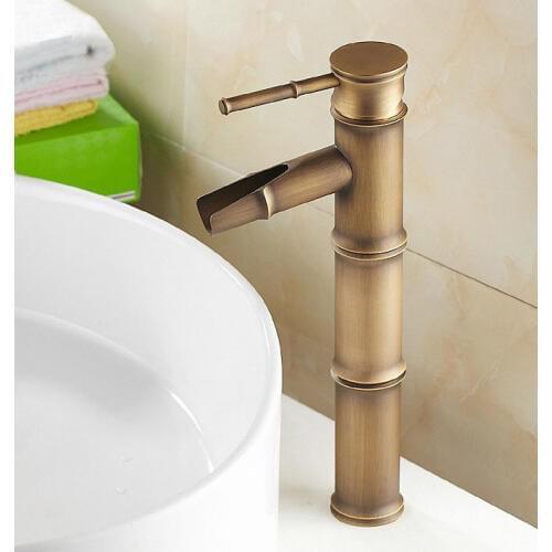 Bamboo Style Vintage Retro Antique Brass Bathroom Sink Basin Mixer Tap Faucet One Hole Single Handle mnf017