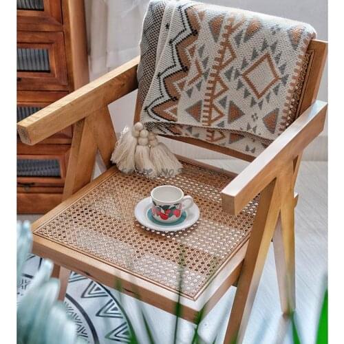 Retro solid wood rattan dining chair simple home back chair Nordic balcony Chandigarh armrest comfortable lounge chair