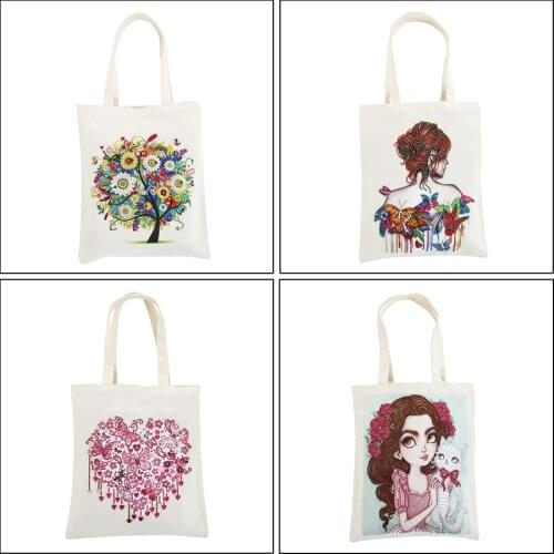 Diy Diamond Painting Bag Handmade Gift Tree Butterfly Girl Princess Pattern Foldable Fabric Eco-friendly Shopping Bag