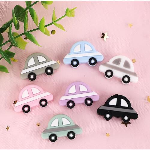 10pc/lot Mini Car Silicone Beads Baby Teether Bead Teething Toys Accessories Food Grade Silicone