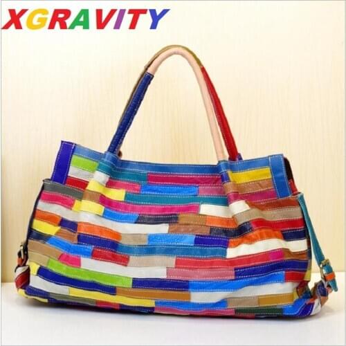 XGRAVITY 2021 New European American Fashion Mix Color Patchwork Women Big Bag Cross Body Shoulder Handbags Colorful Women Bags