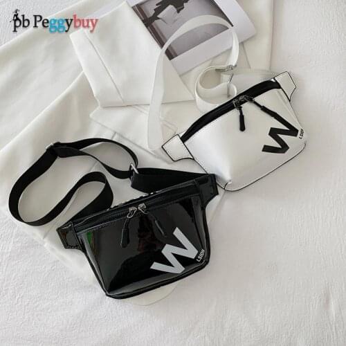 Women Fashion Bag Chest Purse Patent PU Leather Letters Printing Embossing Small Handbags Tote with Letter Pattern Printed