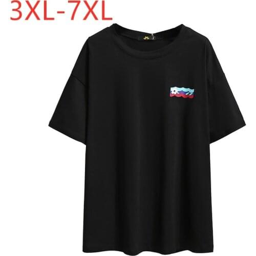 New 2021 Ladies Summer Plus Size Tops For Women Large Loose Short Sleeve Black Cotton Print O-neck T-shirt 3XL 4XL 5XL 6XL 7XL