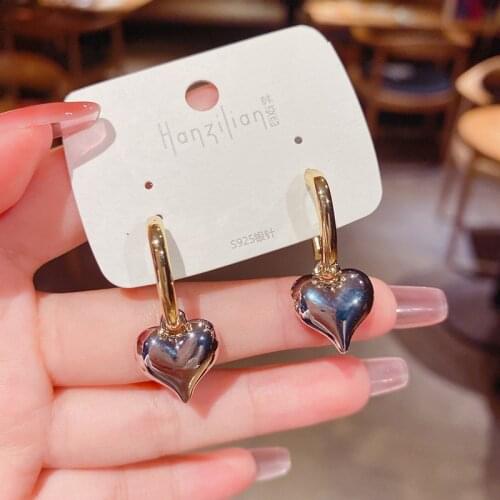 Gold Silver Color Earring For Women Mixed Solid Heart Pendant Hoop Earrings Street Style Korean Fashion Jewelry New 2021