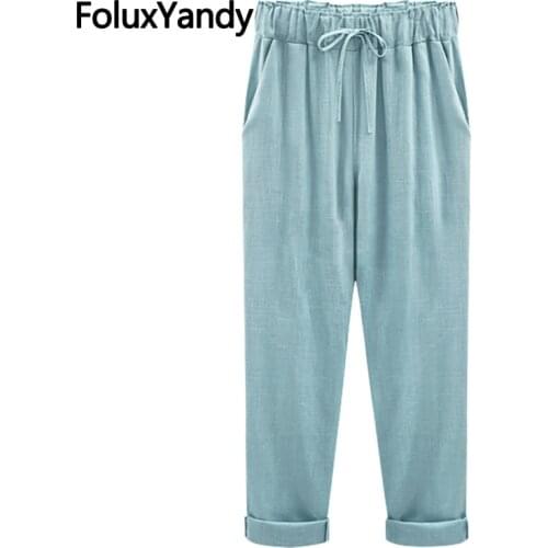 Casual Linen Pants Women Plus Size 6 XL Loose High Waist Ankle-Length Pants Trousers OMW07