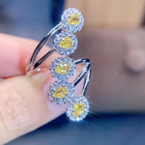 Luxurious grace Adjustable long Natural yellow sapphire Ring S925 Silver Natural gemstone Ring Women girl party gift Jewelry