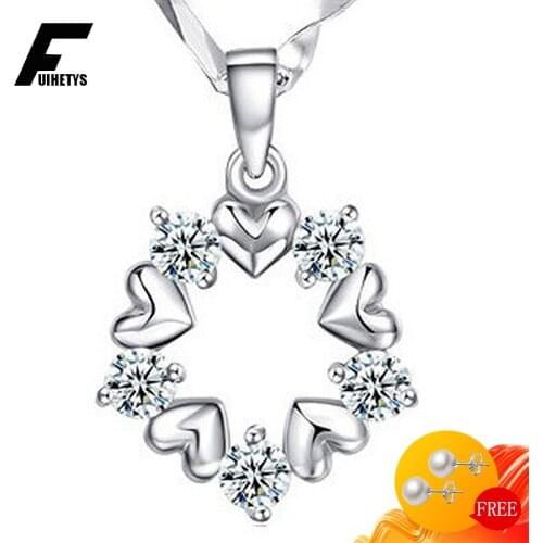 Bali Jelry Trendy Silver 925 Women Necklace with Zircon Gemstone Heart-shaped Pendant Fine Accessories for Wedding Promise Party