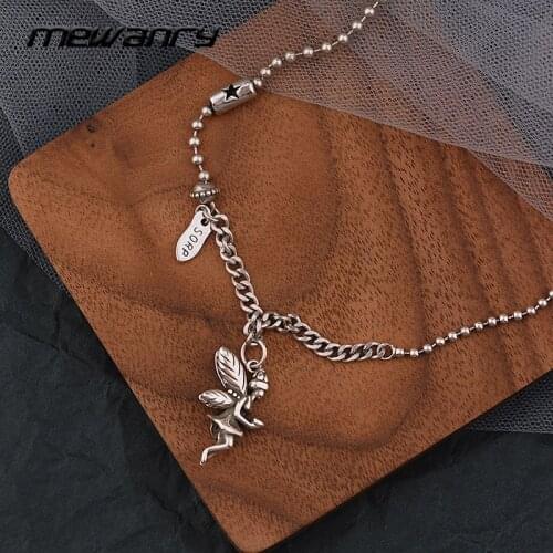 Mewanry 925 Sterling Silver Sweater Necklace for Women New Trend Elegant Party Sweet Flower Fairy Pendant Jewelry Birthday Gifts