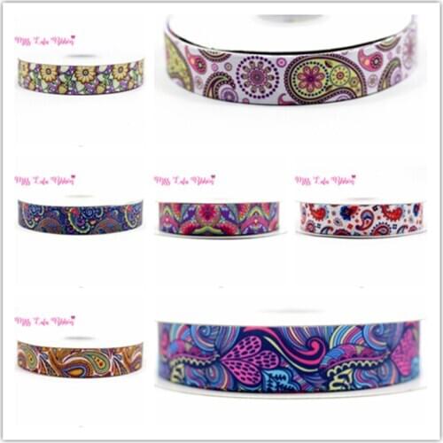 1"25mm paisley flower printed grosgrain ribbon 22mm 38mm 50mm/rainbow elastic ribbon handmade hair bows party decoration 50yards
