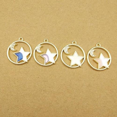 10pcs 19x22mm star and moon enamel charm for jewelry making cute earring pendant bracelet necklace charms diy design charms