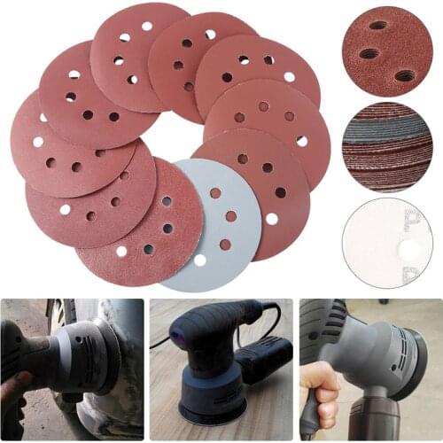 100pcs 125mm Round Shape Sanding Discs Hook Loop Sanding Paper Buffing Sheet Sandpaper 8 Hole Sander Polishing Pad Sandpaper