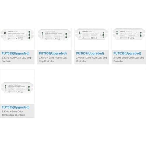 100pcs 2.4G Miboxer FUT035/FUT036//FUT037//FUT038//FUT039 single color/4-Zone color/RGB+CCT LED Strip contrller Upgraded version