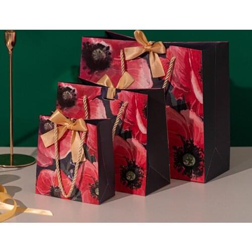 12pcs/lot Flower Paper Party Bags Kraft Bag With Handles Recyclable Birthday Gift Bag Shopping Bag Party Bag Wedding Gift Bags