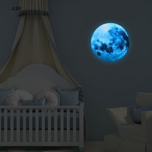 30cm Luminous Blue Moon 3D Wall Sticker living room bedroom decoration for kids room home decals Glow in the dark Wall Stickers