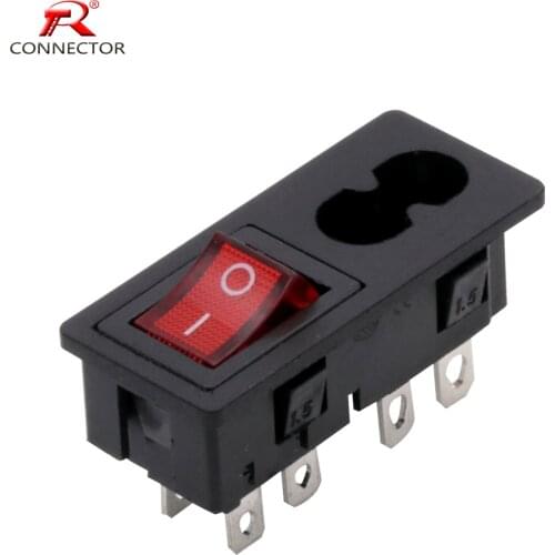 4pcs Power Rocker Switch & Socket Connector, Switch with 3 Pin or 4 Pin, Panel Mount Power Adapters